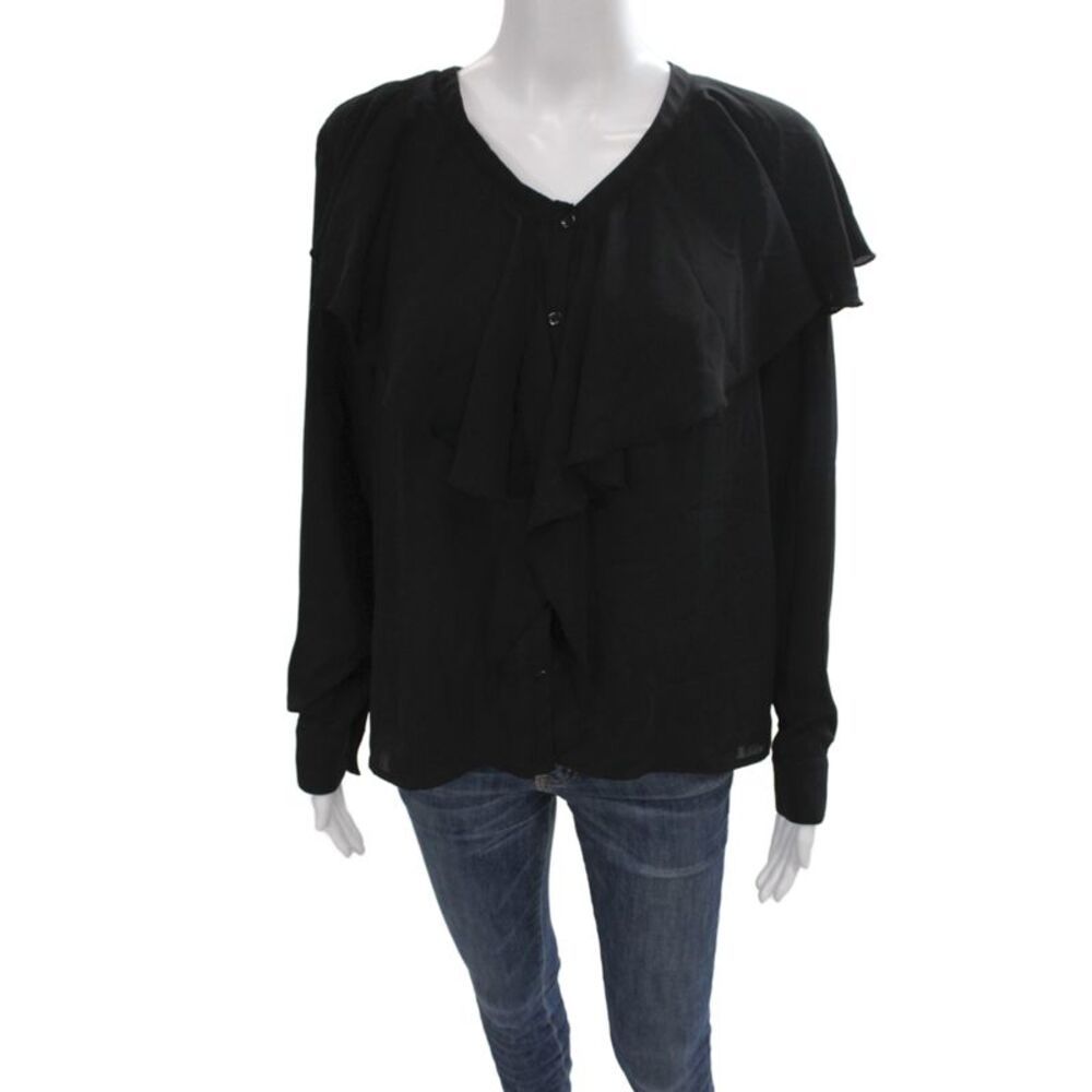 Catherine Catherine Malandrino Womens Shirt Black V Neck Long Sleeve Size M